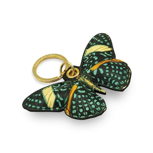 Green Butterfly Key Ring - Printed Genuine Leather