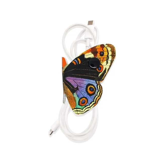 Multicolour Butterfly Cable Wrap / Printed Leather Cord Tidy