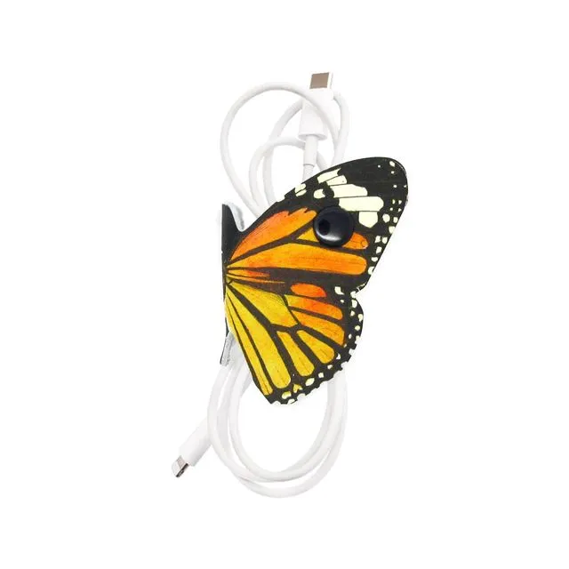 Monarch Butterfly Cable Wrap / Printed Leather Earphone Tidy