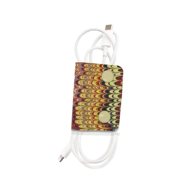 Marbled Print Cable Wrap / Printed Leather Cord Organiser