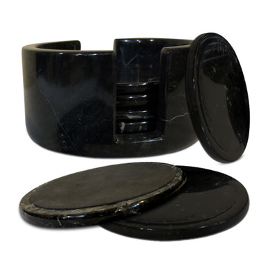 Black Onyx Tea Coasters with Holder - Set of 6