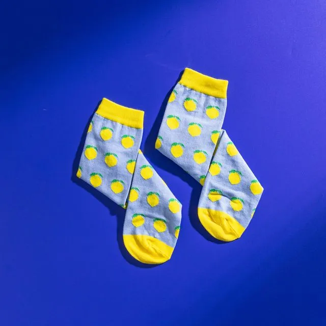 Blue And Yellow Lemon Patterned Egyptian Cotton Men's Socks