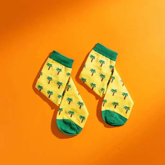 Yellow And Green Palm Tree Patterned Egyptian Cotton Men's Socks