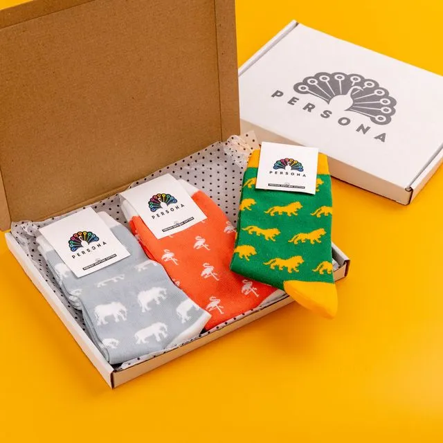 Safari Animal Pattern Egyptian Cotton Men's Sock Gift Box