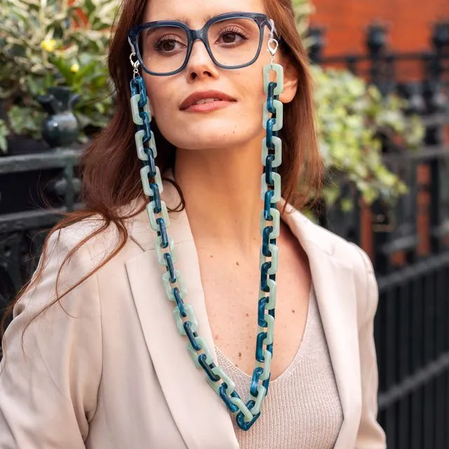 Large Glasses chain Marble Teal & Marble Jade chunky acrylic chain – perfect for wearing with sunglasses and as glasses holder
