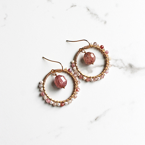Strawberry Quartz & Pearl Earrings