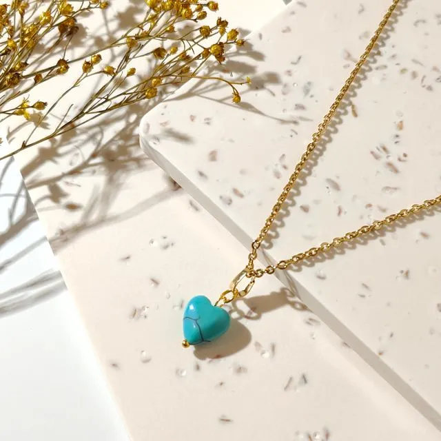 18k gold plated necklace with heart turquoise gemstone