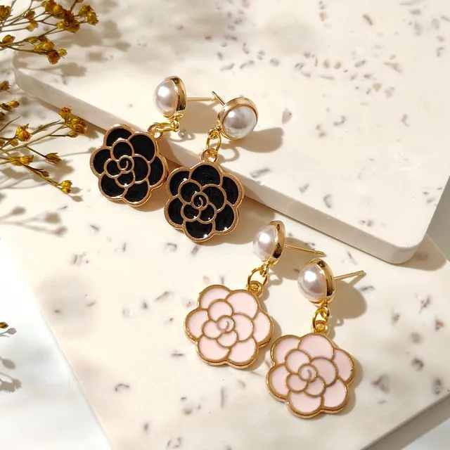 Floral blossom earrings with pearl studs