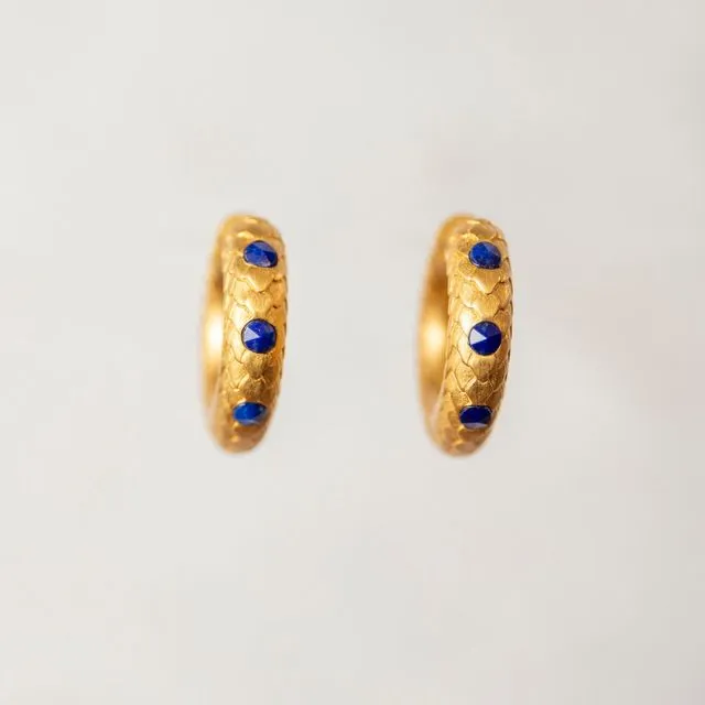 Art Deco Lapis Lazuli Gold Huggie Hoops