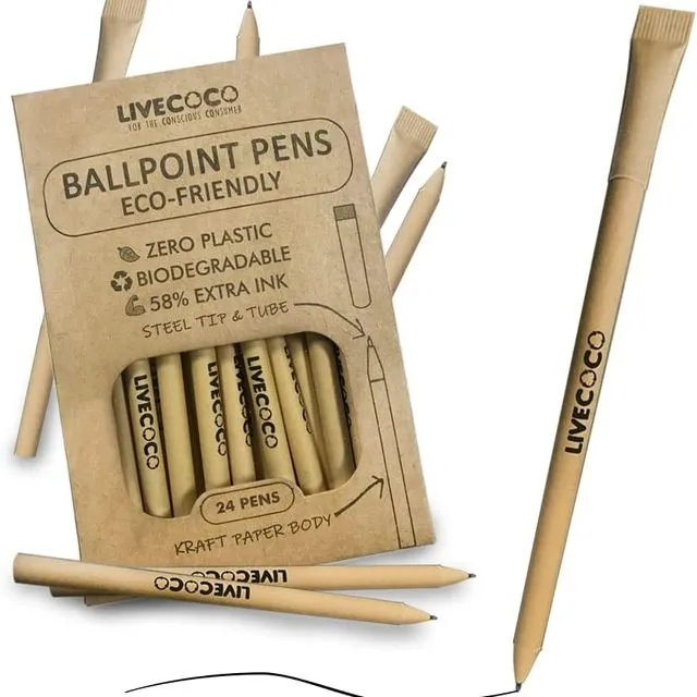 Paper Ballpoint Pens - 24 Pack