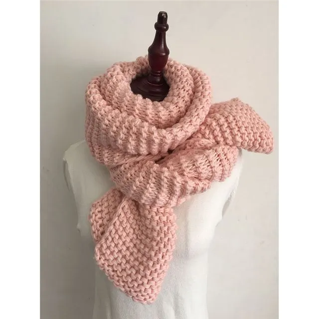 Winter Solid Color Thick Knitted Scarves - PINK
