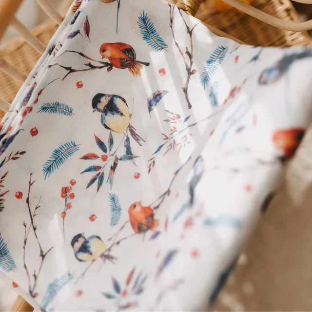 Muslin Baby Swaddle Blanket 100% Cotton Organic Birds Wrap 85x100cm