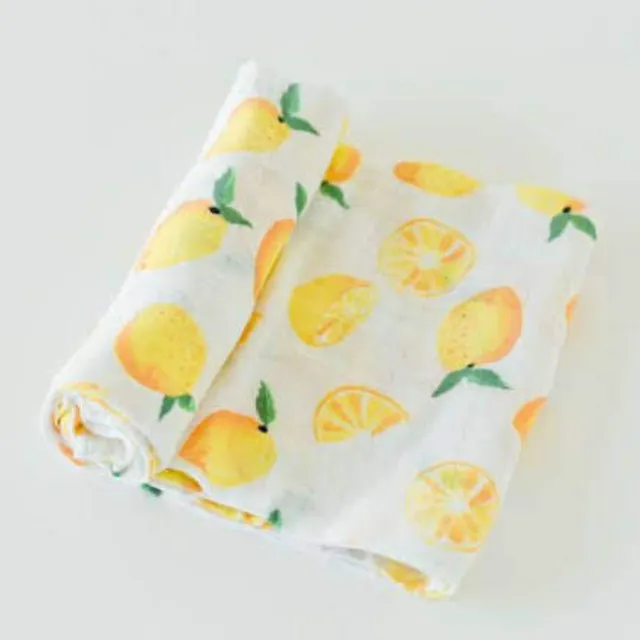Muslin Baby Swaddle Blanket 100% Cotton Organic Lemon 120x120cm