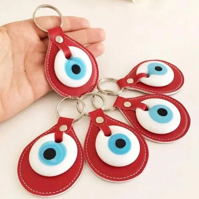 Evil Eye Red Leather Keychain