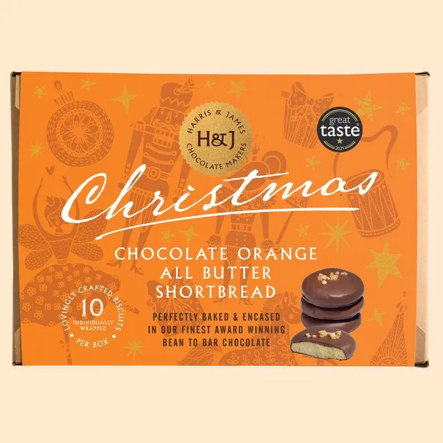 Seasonal Chocolate Orange All Butter Shortbread Biscuits, Case Of 8