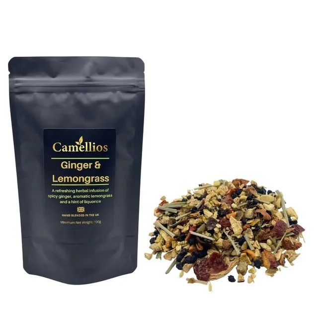 Ginger and Lemongrass Tea, Herbal Loose Leaf Tea, 100g