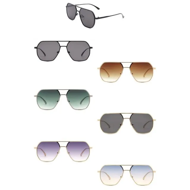 Retro Square Brow-Bar Tinted Fashion Aviator Sunglasses