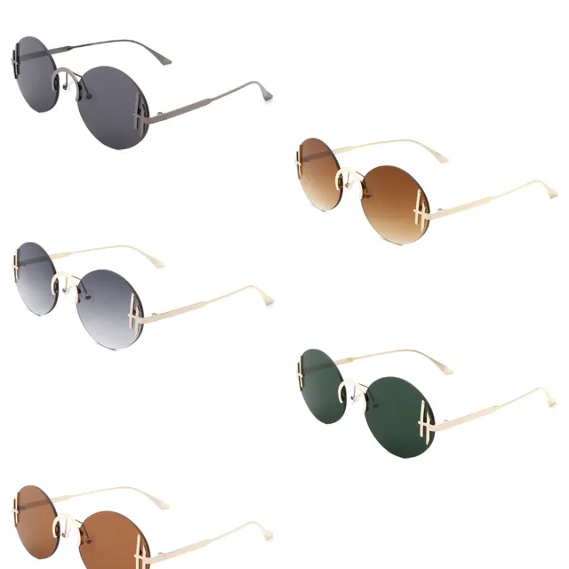 Round Retro Rimless Circle Frameless Fashion Sunglasses
