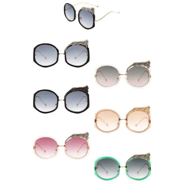 Oversize Geometric Round Fashion Leopard Design Sunglasses