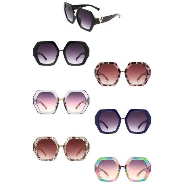 Women Square Fashion Oversize Hexagonal Sunglasses