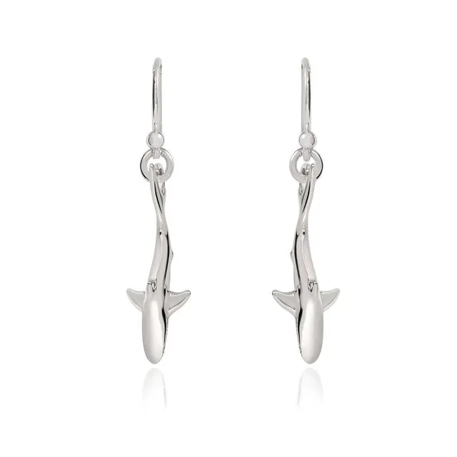 Shark Earrings for Women Sterling Silver- Shark Drop Earrings, Sterling Silver Shark Dangle Earrings, Gifts for Shark Lovers, Shark Charm Earrings