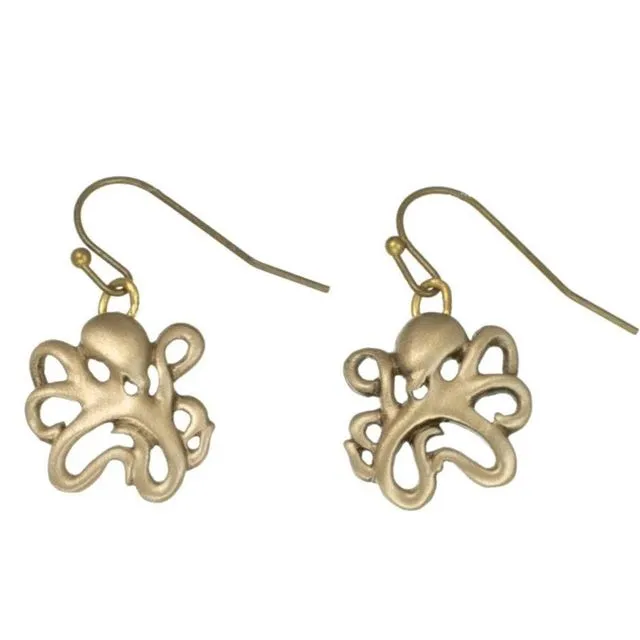 Octopus Bronze Drop Earrings, Bronze Octopus Dangle Earrings, Gifts for Octopus Lovers, Sea Life Drop Earrings