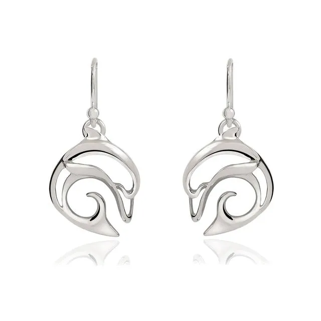 Dolphin Drop Earrings for Women Sterling Silver- Dolphin Dangle Earrings for Women, Dolphin Charm Earrings, Dolphin Dangle Earrings Sterling Silver