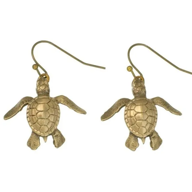 Bronze Baby Sea Turtle Drop Earrings Hatchling Drop Earrings