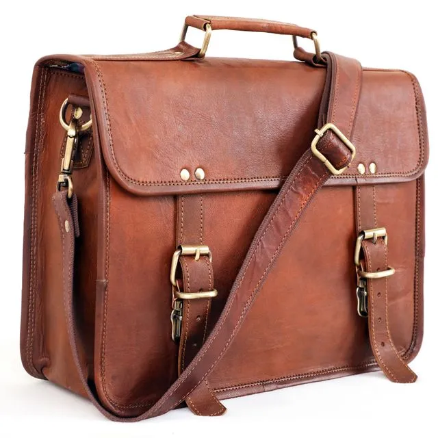 ANU-G-21 ,14-Inch Leather Laptop & iPad Messenger Bag