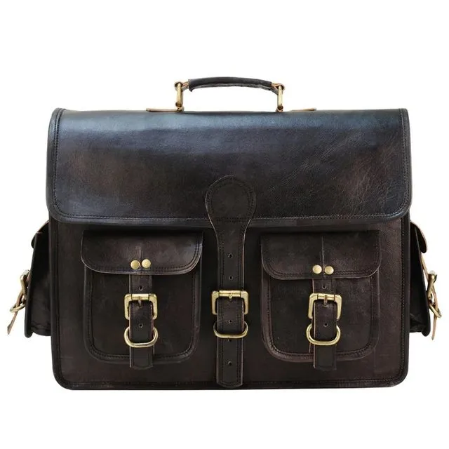 ANU-G-30 , Vintage Black Leather Messenger Bag