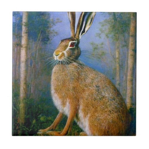 Brown Hare Wall Art on Ceramic Wall Tiles