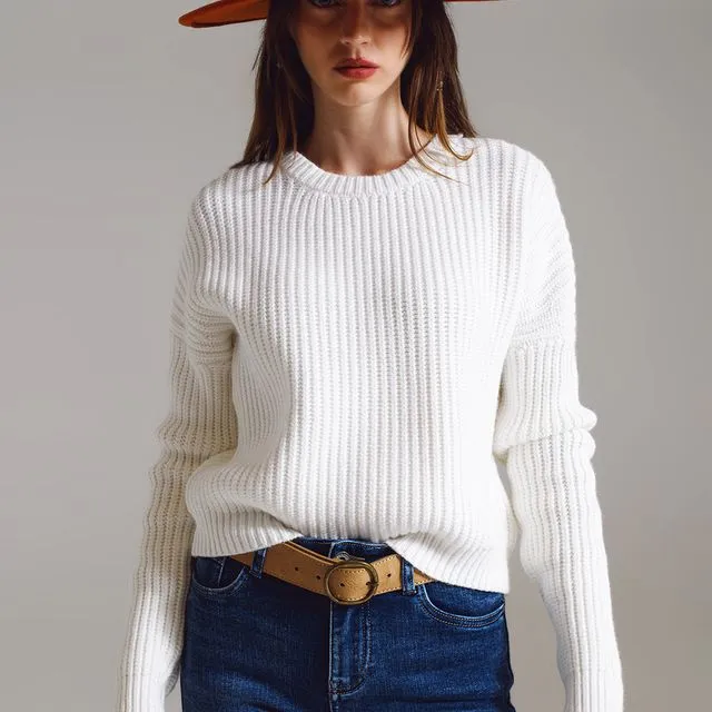 RELAXED CHUNKY RICE STITCH JUMPER IN WHITE