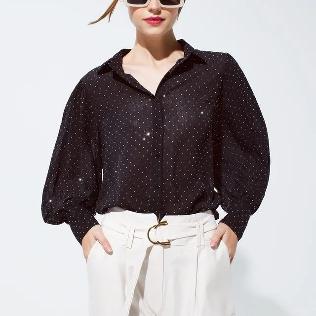 BLOUSE IN BLACK WITH STRASS DETAIL
