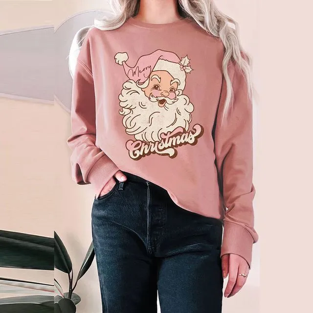 Merry Christmas Santa Graphic Terry Sweatshirts-PINK