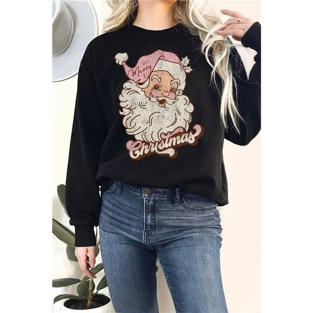 Merry Christmas Santa Graphic Terry Sweatshirts-BLACK