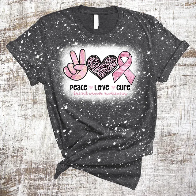 Peace Love Cure Breast Cancer Pink Ribbon Bleached Tee