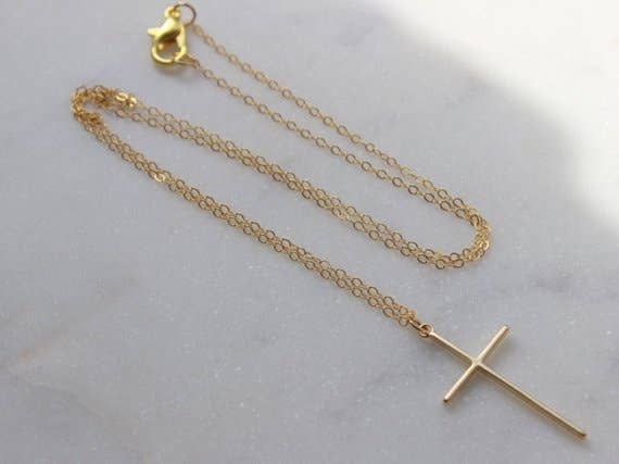 Gold Cross Necklace, Easter Gift, Religious, First Communion
