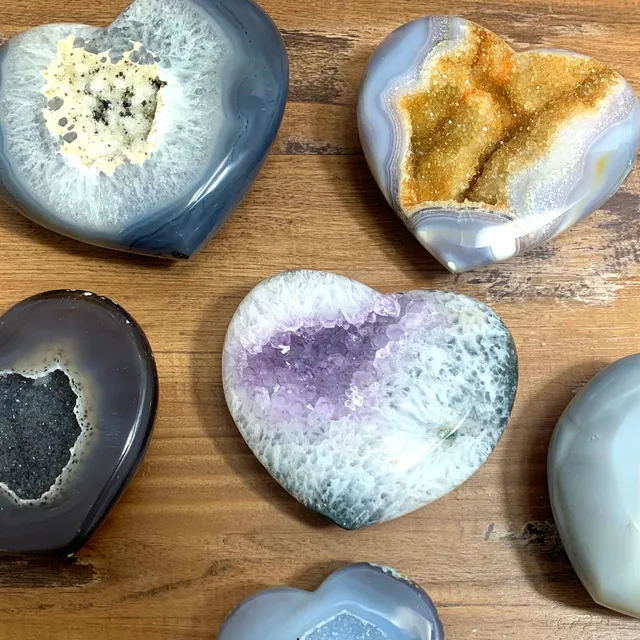 Wholesale Agate Polished Geode Hearts with Druzy Pockets - Sold by Piece