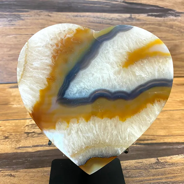 Wholesale Natural Banded Agate Heart Slice (Brown, Orange, Black, White) 4-6 Inches