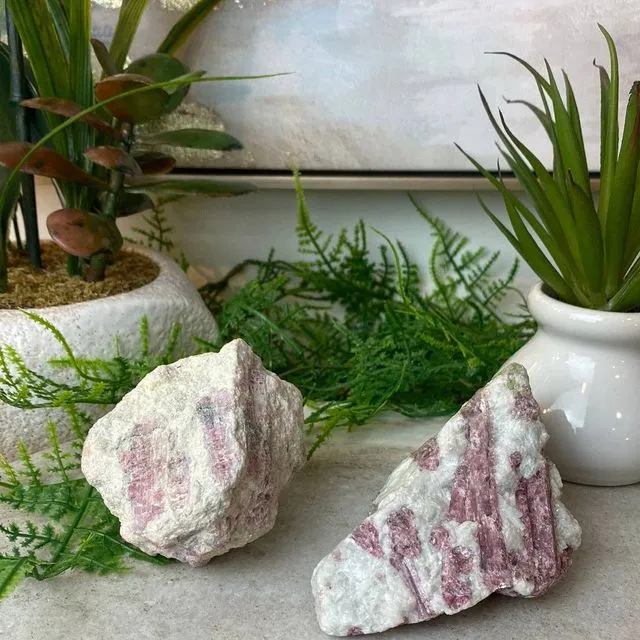 Wholesale Natural Pink Tourmaline Chunks with Golden Mica &amp; Lepidolite Inclusions 3-6"