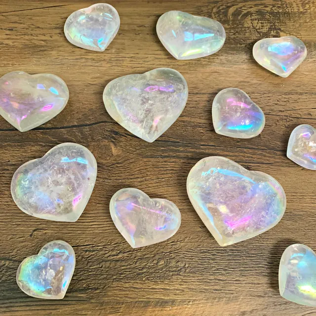 Wholesale Polished Angel Aura Crystal Heart 1-2" - Sold by Piece