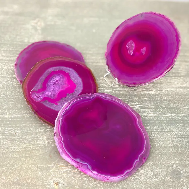 Wholesale Purple Agate Round Slice Coaster with Silicone Footers - Sold per piece