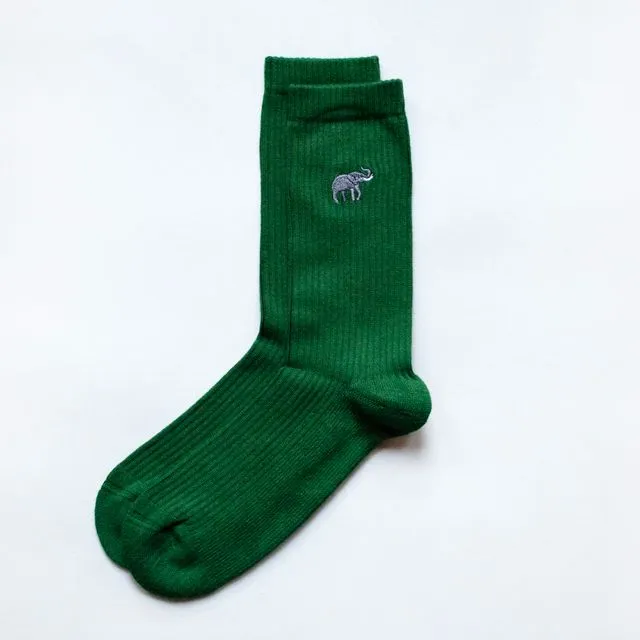 Elephant Socks | Ribbed Bamboo Socks | Emerald Green Socks