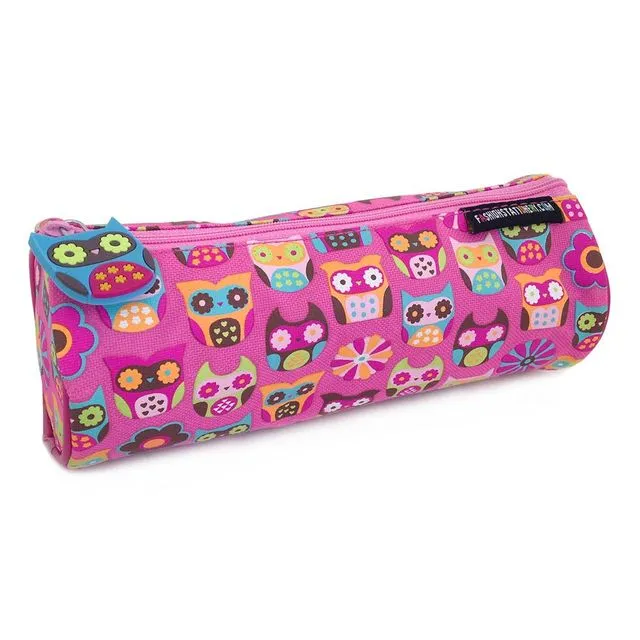 Hooty Owls Pink Barrel Pencil Case Back To School Girls