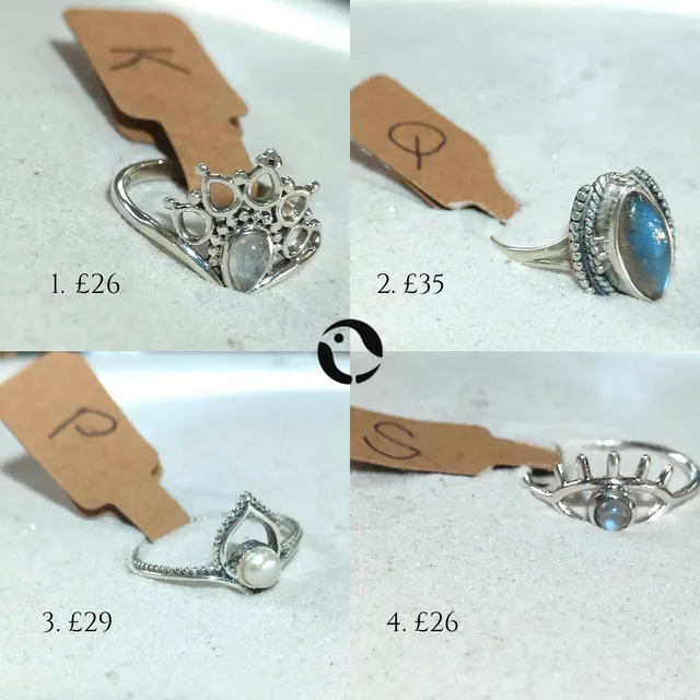 925 Silver Gemstone Rings - Moonstone / Labradorite / Clear Quartz / Pearl