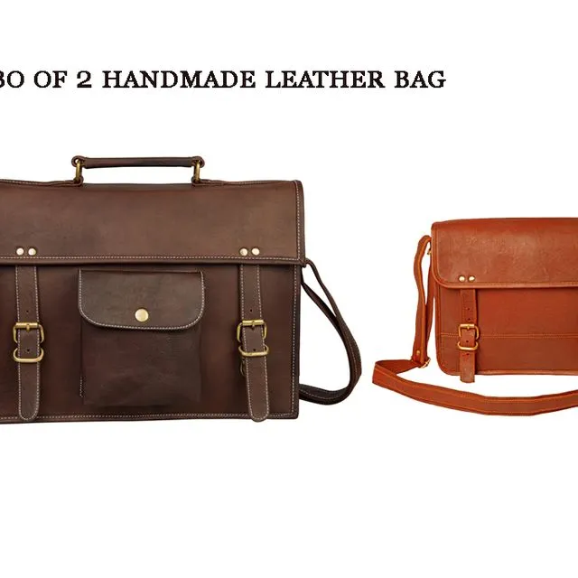 Combo Of 2 ,Leather Crossbody bag with Black Laptop bag.