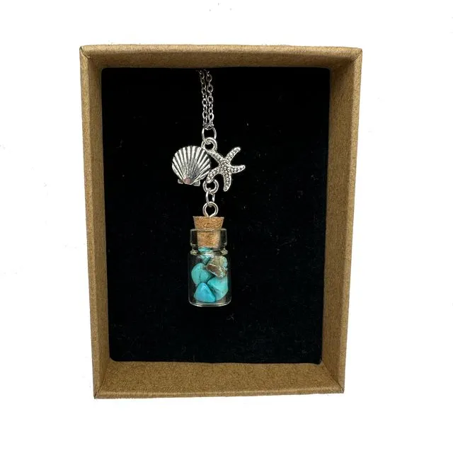 Turquoise Bottle with Shell Charm Necklace