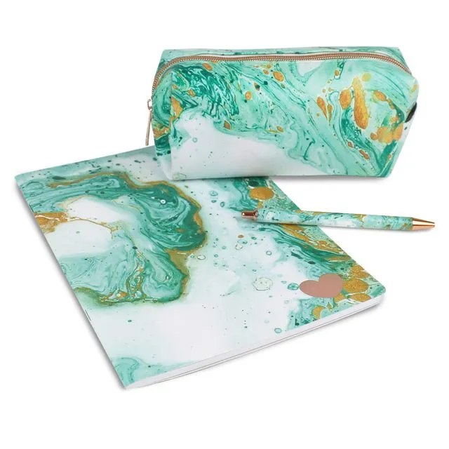 Marble 3 Piece Stationery Set Notebook Pen & Pencil Case
