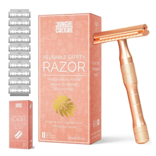 Rose Gold Safety Razor with Travel Pouch (Eco-friendly Metal Safety Razor in Gift Presentation Box)