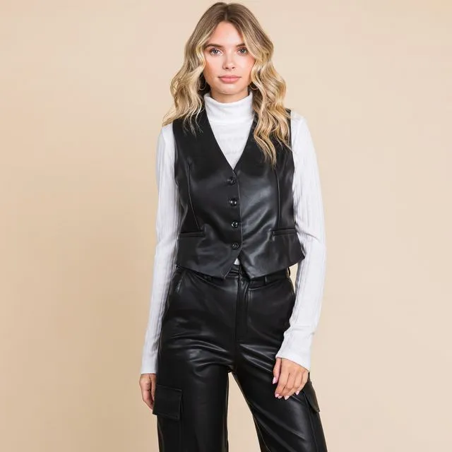 Tailored Faux PU Leather Vest, SML(2-2-2)/1Pack